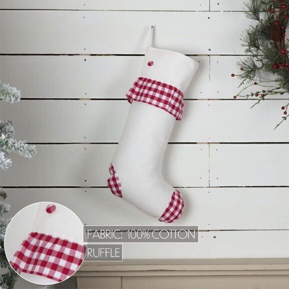 Christmas Stocking Red White Buffalo Plaid Holiday Ruffle Farmhouse Cottage New - Picture 1 of 3